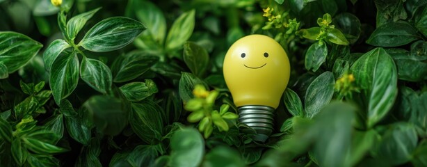 The cheerful yellow lightbulb shining amid lush green foliage.