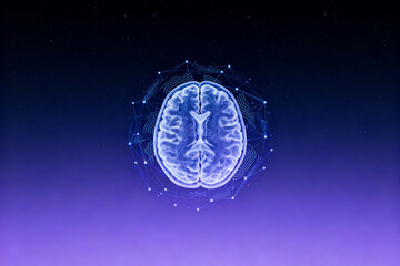 Human brain with digital network overlay