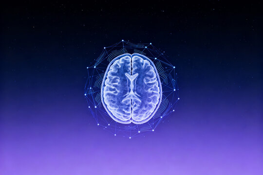 Human brain with digital network overlay
