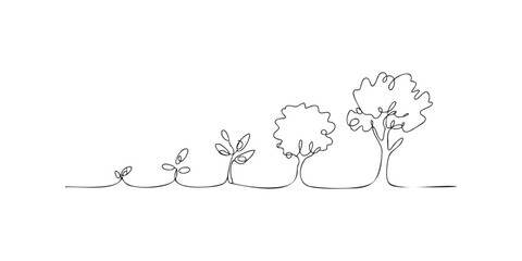Obraz premium Continuous line drawing of plant growth stages