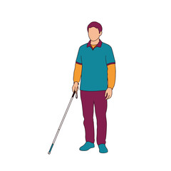 Minimalist vector illustration of a blind man holding a white cane, representing visual impairment, disability, and accessibility