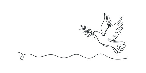 Dove carrying olive branch in single line art