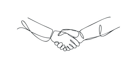 Obraz premium Two hands shaking in continuous line drawing style