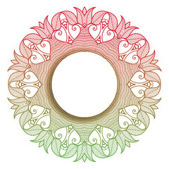 Round vintage floral frame with roses and ornate lace decoration