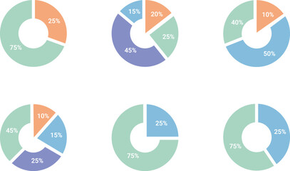 Pie charts set with numbers, Infographic element round shape