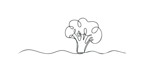 Minimalist single line drawing of broccoli in a field