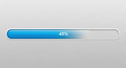 Progress bar illustration displaying 45 percent completion, featuring a sleek blue design on a light gray background, symbolizing advancement and achievement in digital tasks