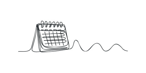Obraz na płótnie Canvas Continuous line drawing of a desk calendar and waveform Obraz na płótnie Canvas Continuous line drawing of a desk calendar and waveform