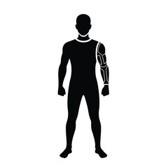 Fototapeta premium Silhouette of a person with a robotic arm, standing upright and facing forward.