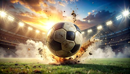 Explosive Action A Soccer Ball's Impact on the Field, Capturing the Intensity of the Game