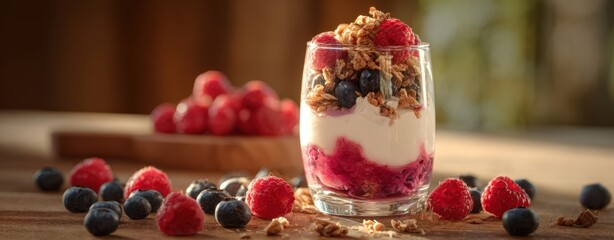The delicious yogurt parfait with fresh berries and crunchy granola.