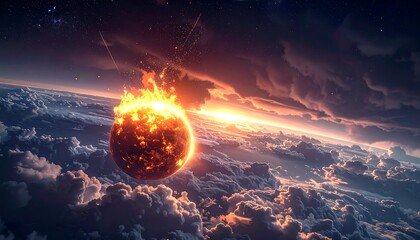 Fiery Celestial Body Plunging Through Earth's Atmosphere
