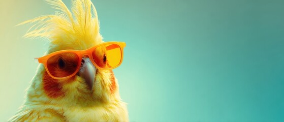 The stylish yellow bird wearing sunglasses against a vibrant backdrop
