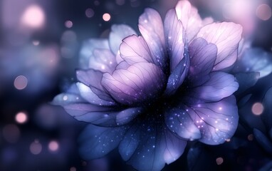 Abstract Flower with Delicate Petals and Sparkling Light on a Dark Background