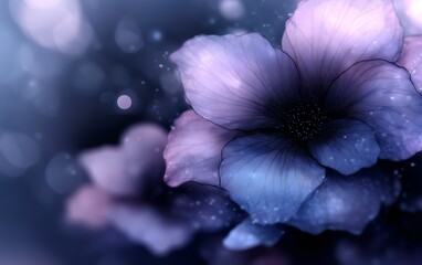 Abstract Floral Art: Purple and Blue Flower with Bokeh Background and Sparkles