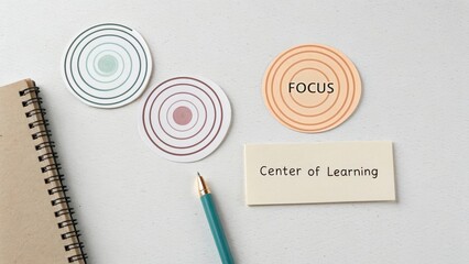 Paper circles with FOCUS label representing center of learning