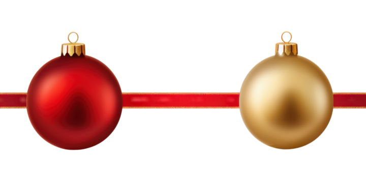 red and gold dull christmas ball with red ribbon banner background isolated on white or transparent png - Powered by Adobe