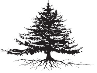 Icy Pine Tree with Frosted Roots 2D Vector Silhouette Artwork