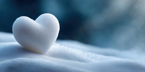 Fototapeta premium Heart-shaped snow sculpture on frosty winter surface in serene blue background