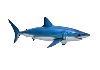 Obraz premium Blue shark isolated on transparent background PNG, predatory marine animal with streamlined body and powerful tail for ocean life concepts