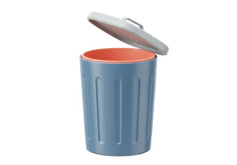 Blue and orange trash can with lid isolated on transparent background, waste management and recycling concept PNG