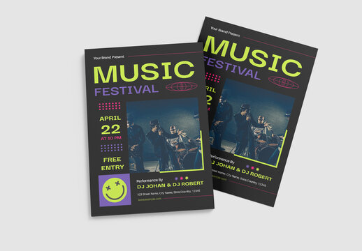 Neon Cyberpunk Retro Music Festival Flyer Template