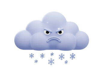 Grumpy cartoon cloud with snowflakes PNG isolated on transparent background, weather forecast element for graphic design