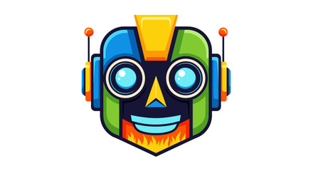 Colorful Robot Head Icon with Antennae and Glowing Eyes.