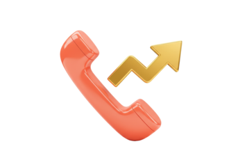 Retro orange telephone handset with golden arrow isolated PNG, call center support and customer service concept on transparent background