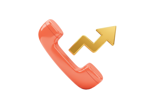 Retro orange telephone handset with golden arrow isolated PNG, call center support and customer service concept on transparent background