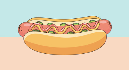 Delicious Hot Dog with Ketchup and Relish on a Bun.