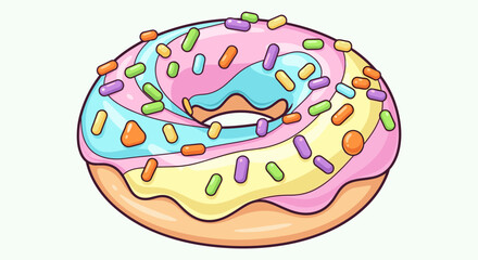 Deliciously Decorated Donut with Swirled Frosting and Sprinkles.