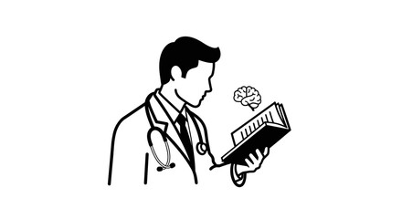 Doctor Studying Brain Anatomy in Book.