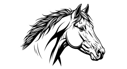 Elegant horse head line art sketch on white background.