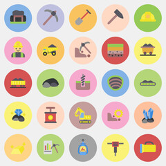 Icon set of mining. Gold mining elements. Icon in color mate style.
