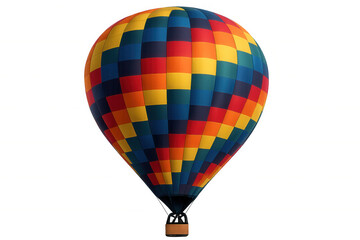 Fototapeta premium Hot air balloon flying, showing colorful checkered pattern, travel and adventure concept on transparent background