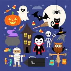 halloween cartoon set