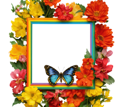 Colorful butterfly framed by flowers nature scene floral isolated on transparent background