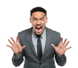 Expressive anger display by businessman portrait isolated on transparent background