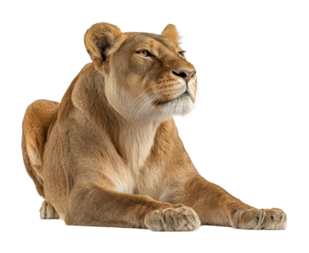 Lioness resting in natural habitat wildlife serene environment isolated on transparent background