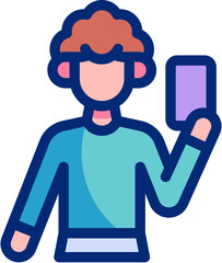 Selfie flat icons set with editable stroke, featuring smartphone, camera, mirror, face, smile, lighting, group photo, influencer, social media, photography illustration