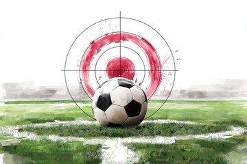 Target and ball in a football field.