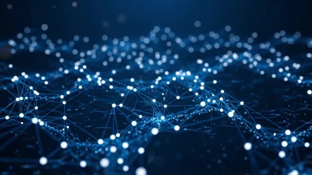 Simple abstract network of nodes and connections, a digital landscape, in simple blue colors