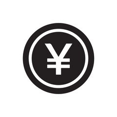 Black round shape with japanese yen symbol icon silhouette vector flat illustration design on white background