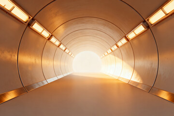 Tunnel with lights and bright exit