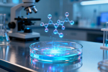 Laboratory science experiment with molecular model