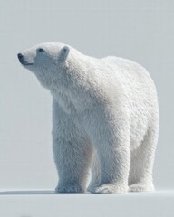 Fototapeta premium Polar Bear Standing on Snow Looking Up.A full-body view of a polar bear standing on snow, looking up. Captured in natural lighting, the image reflects arctic wildlife and cold climate environments.