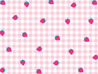 いちごとギンガムチェック柄のレトロな背景