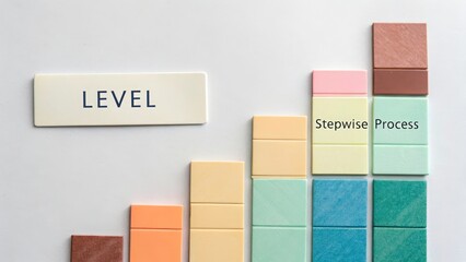 Colorful gradient tiles forming a visual Level of Stepwise Progress