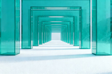 Abstract blue glass corridor